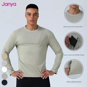 Janya Men Quick Dry Long T Shirt Polyester Custom Logo Running Shirt Lightweight Sportswear Gym Training Tee Fitness T-Shirt