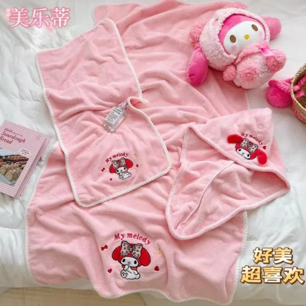 Botu Sanrio Melody Kuromi Bath Towel Set Kawaii Cartoon Coral Fleece ...