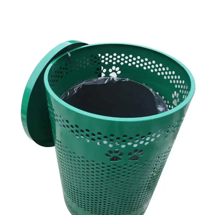 Большая круглая металлическая мусорная корзина на заказ, наружная, Садовая, городская, общественная, пылесборник, перфорированная стальная мусорная корзина, контейнер для отходов