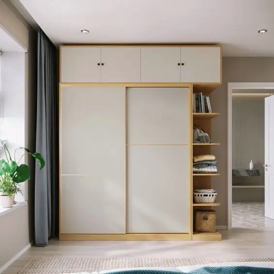 Custom Design Gold and White Color Door Bedroom Furniture Sliding Door Wardrobe Wooden Closet