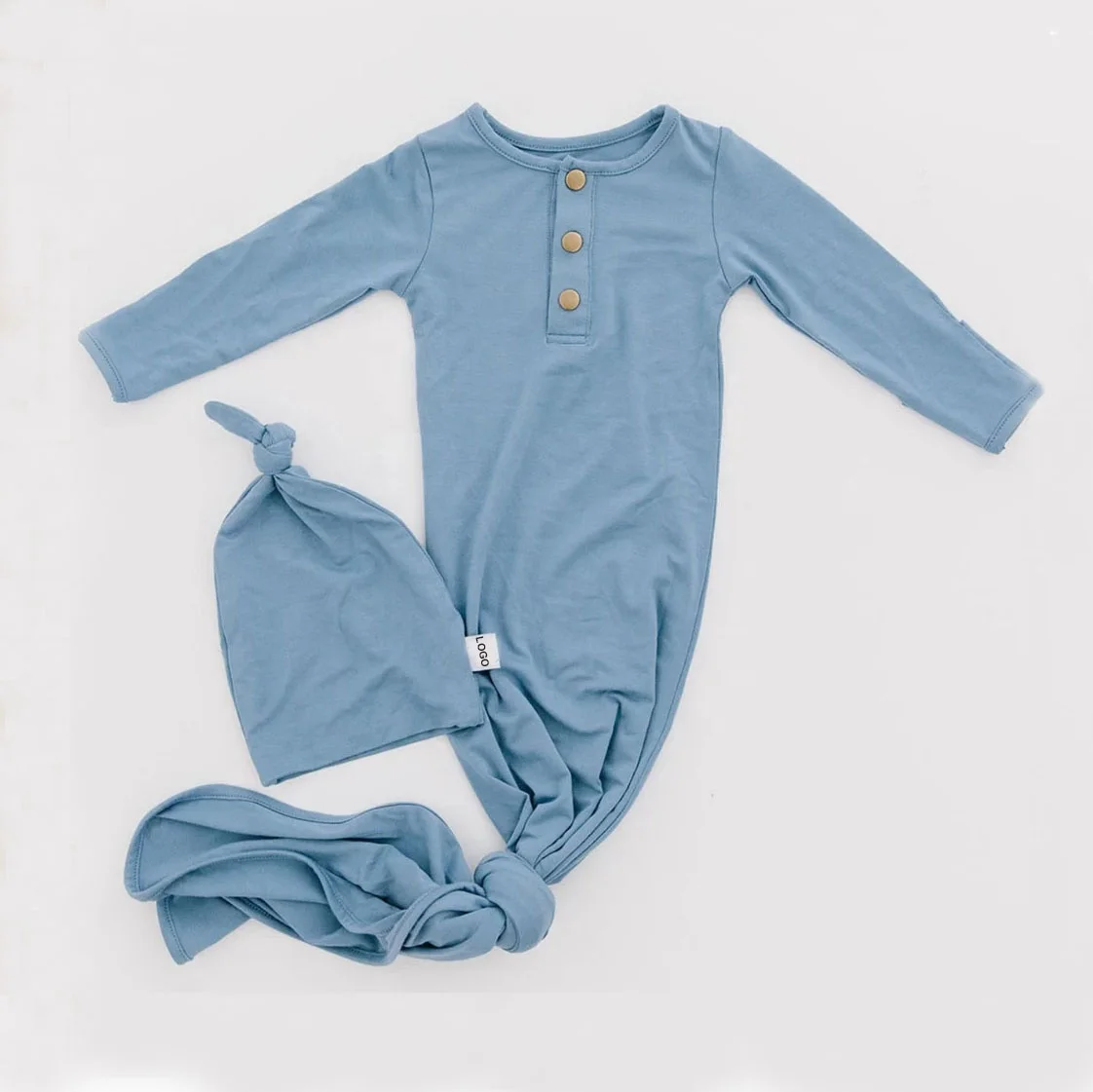 Custom Bamboo/spandex Newborn Gown Set Gender Neutral Knotted Baby Gown