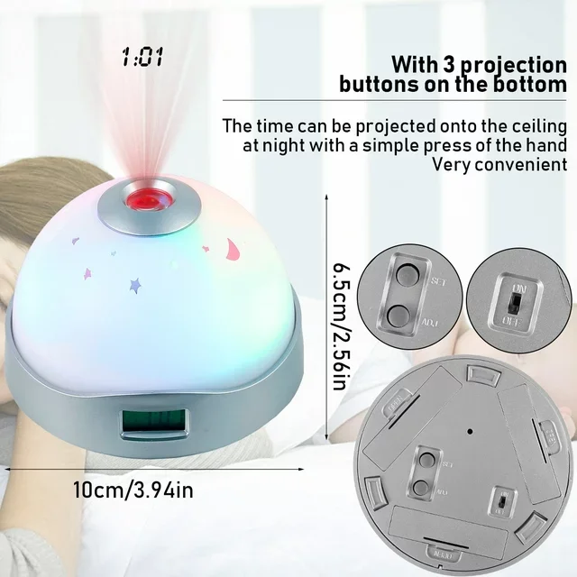 Night Light 7 Color Changing Ceiling Projection Battery Operated Digital Clock for Kids Adults Electronic Square ABS Anniversary