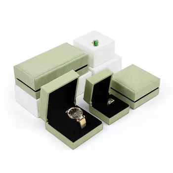 High-grade jewelry packaging box imitation leather velvet ring necklace box bracelet bracelet jewelry storage box wholesale