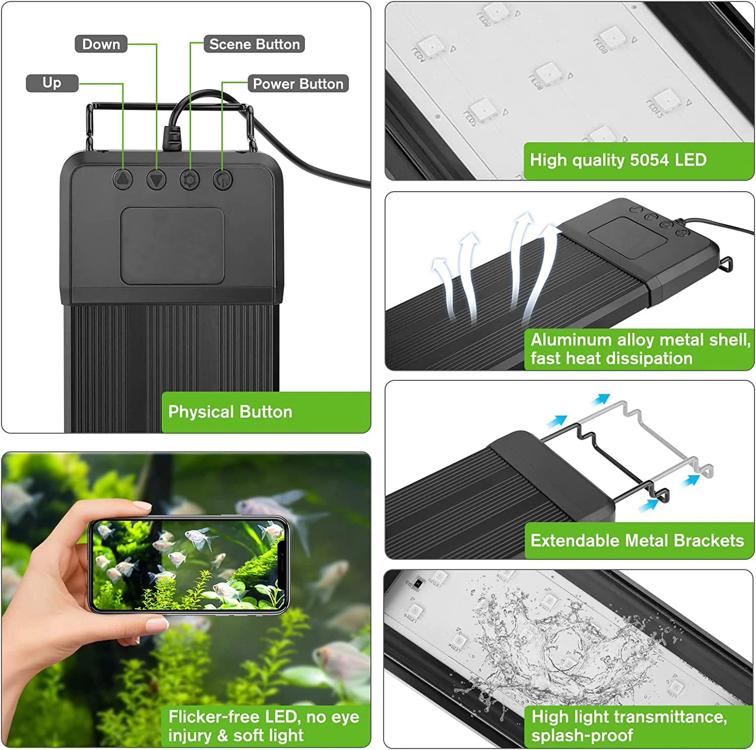 Luce LED Per Acquario 14 W - 3 Modalità, 10 Livelli, Timer