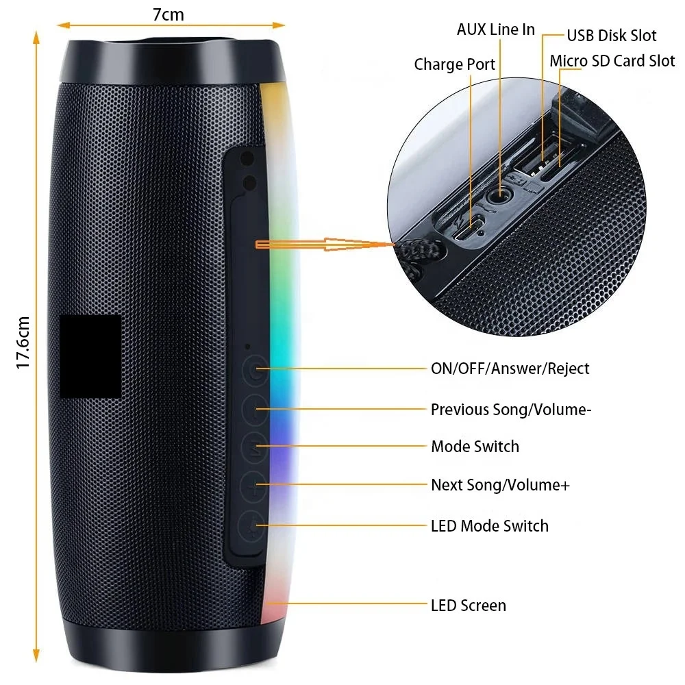 Portable Outdoor Speaker With Led Lighting,Waterproof,Subwoofer Bass ...