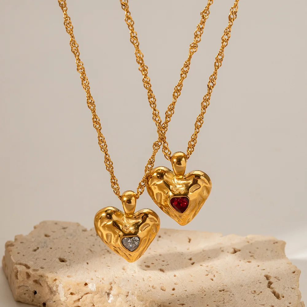 Vintage 18K Gold Plated Necklace with Stainless Steel Heart