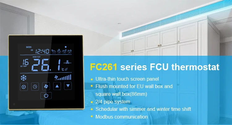 Bandary 7Day Programming Touch screen FCU Room Thermostat with External sensor factory