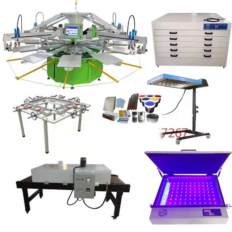 Popular Octopus Equipment  5 Color 12 Station Full Kits Automatic Carousel Screen Printing Machine Press Printing