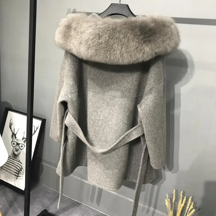 Luxus Damen bekleidung Kaschmir Mantel Mode Woll mantel Fox Pelz