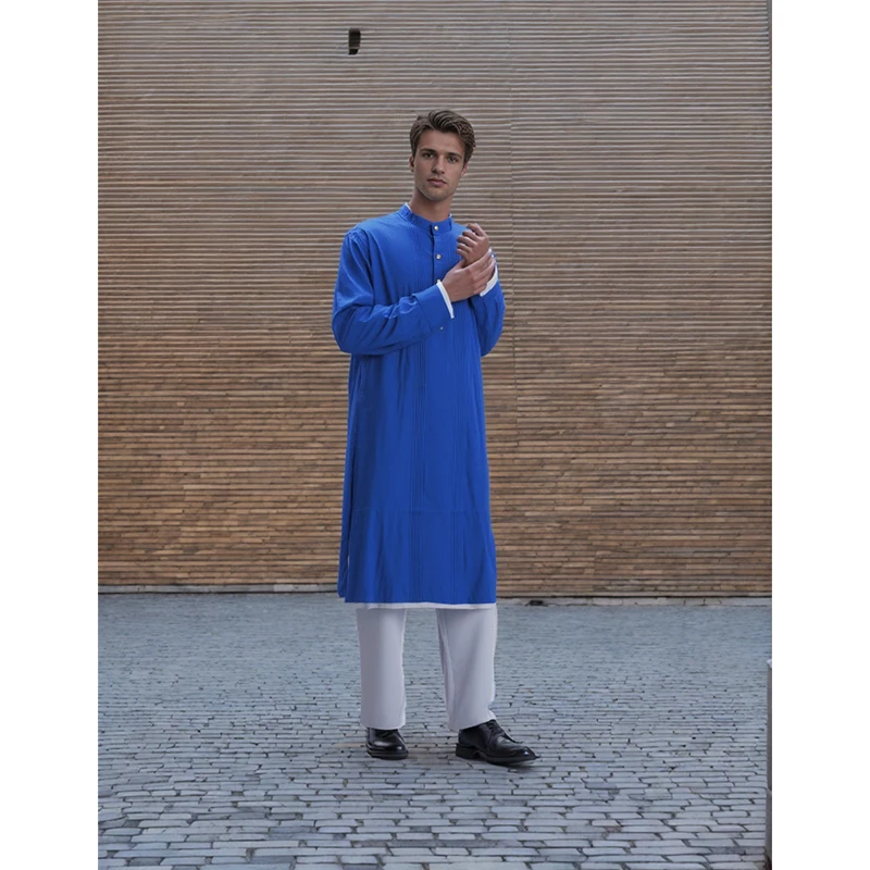 Hot Selling Long Arab Thobe for Men Embroidered Kandura Saudi Omani Style Ramadan Eid Muslim Islamic Robe