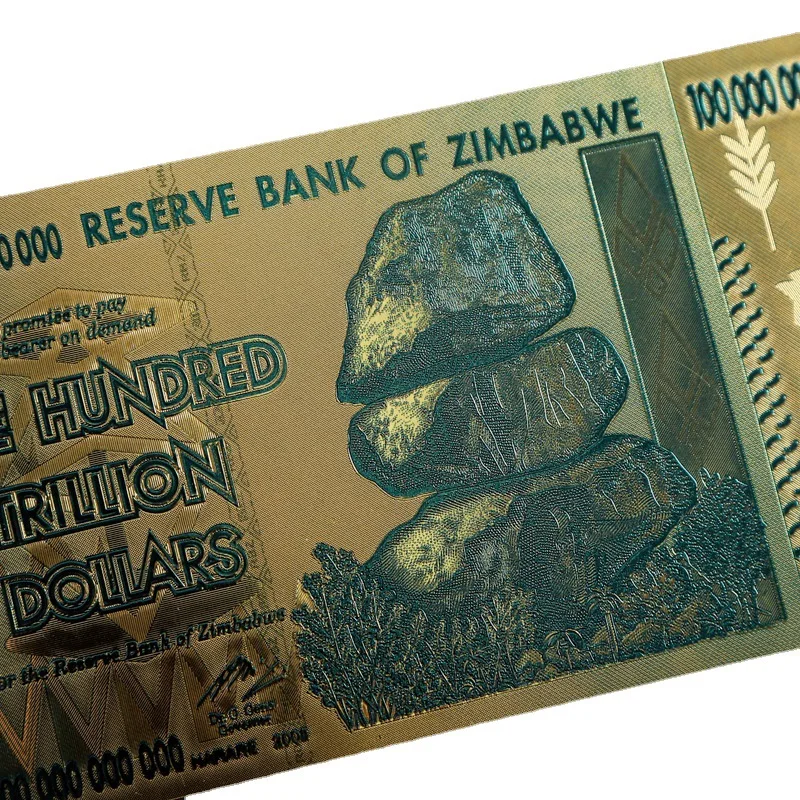 High Quality Plastic Craft Colorful Print Zimbabwe 100000000000000 Play Money 24k Gold Foil Plated Banknote