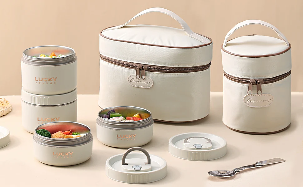 Portable Stainless Steel Vacuum Insulated Bento Lunch Box Multiple Capacities LeakProof Bag Microwaveable Food for Newborn