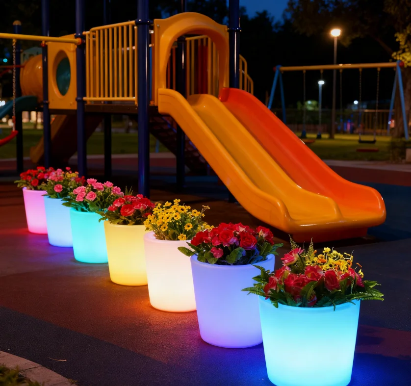 IP65 Waterproof Illuminated LED Round Flower Pot Rechargeable 16 Color Plastic Indoor Plant Pot Lightweight for Home Garden Use