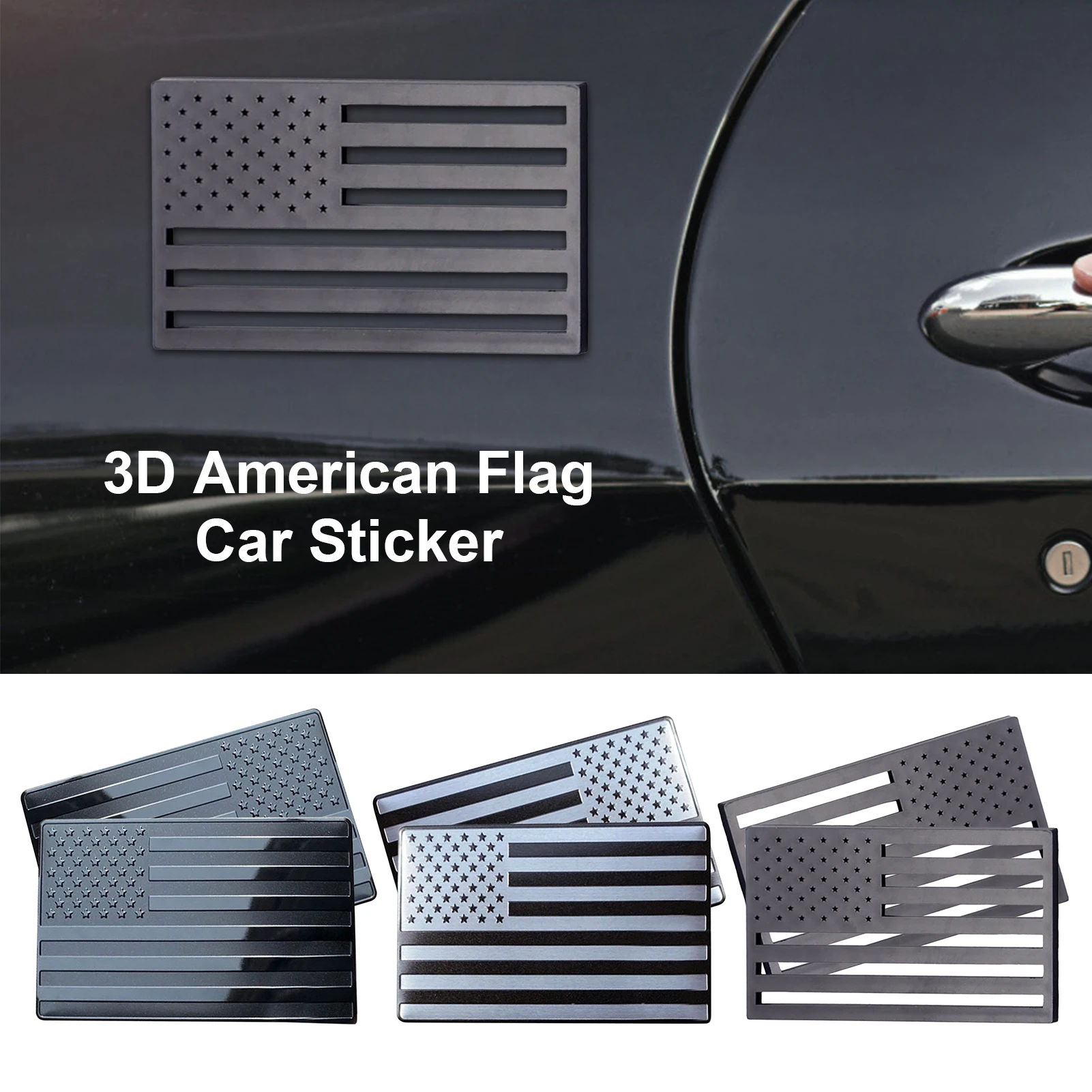 Autocollants 3D Métallisés USA – Lot De 2 Emblèmes Chromés Pour Voiture, Ordinateur, Décoration