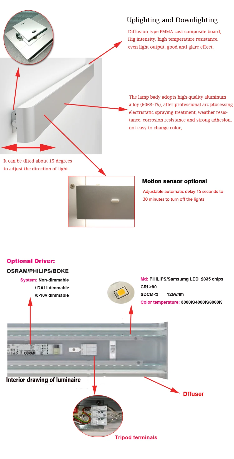 Damien Brand E226 Aluminum Frame Led Office Linear Wall Light,Led Wall