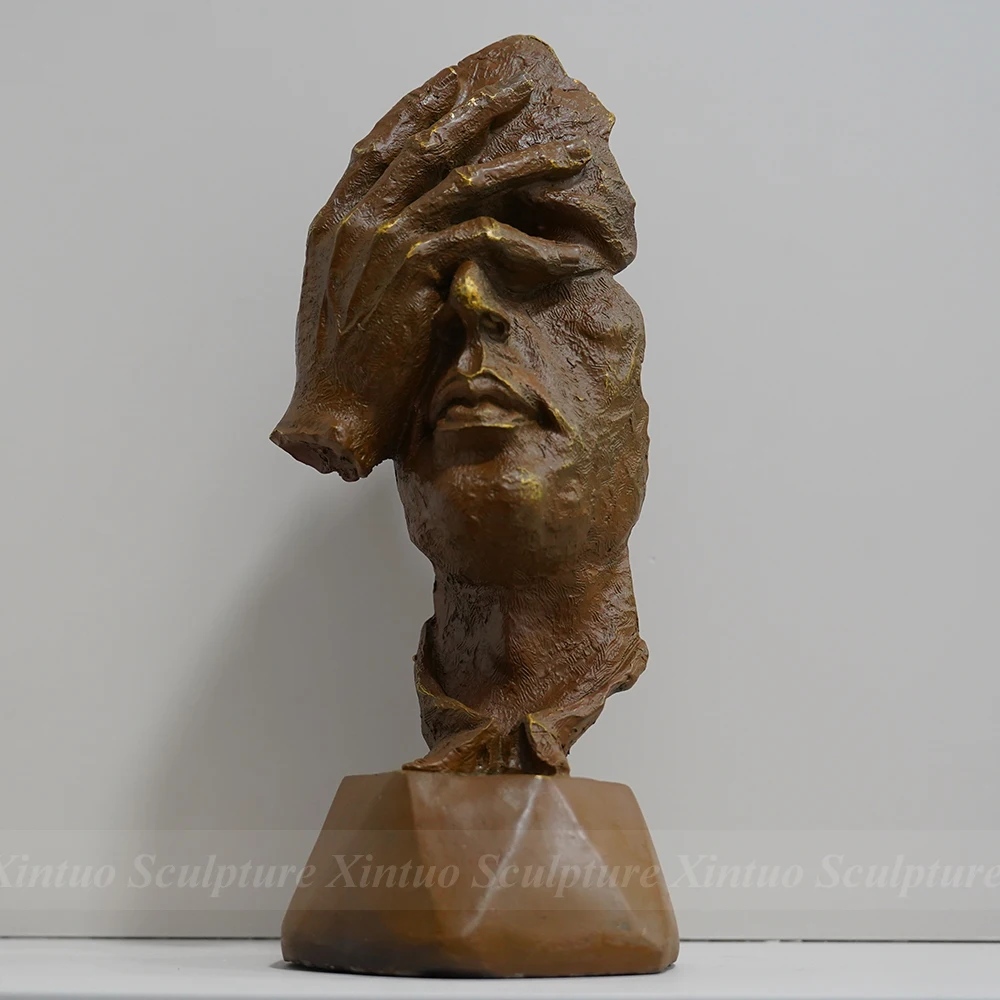 Small Tabletop Decoration Metal Bronze Face Statue Silence Is Gold Statue