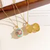 Xl4659 star flower openable photo clip necklace-gold-light blue