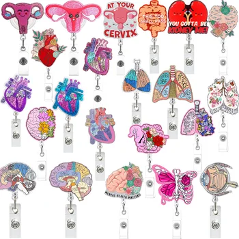 Wholesale Glitter Acrylic Organ Series Badge Reel Medical Nursing Student Badge Holder for School Office Accessories