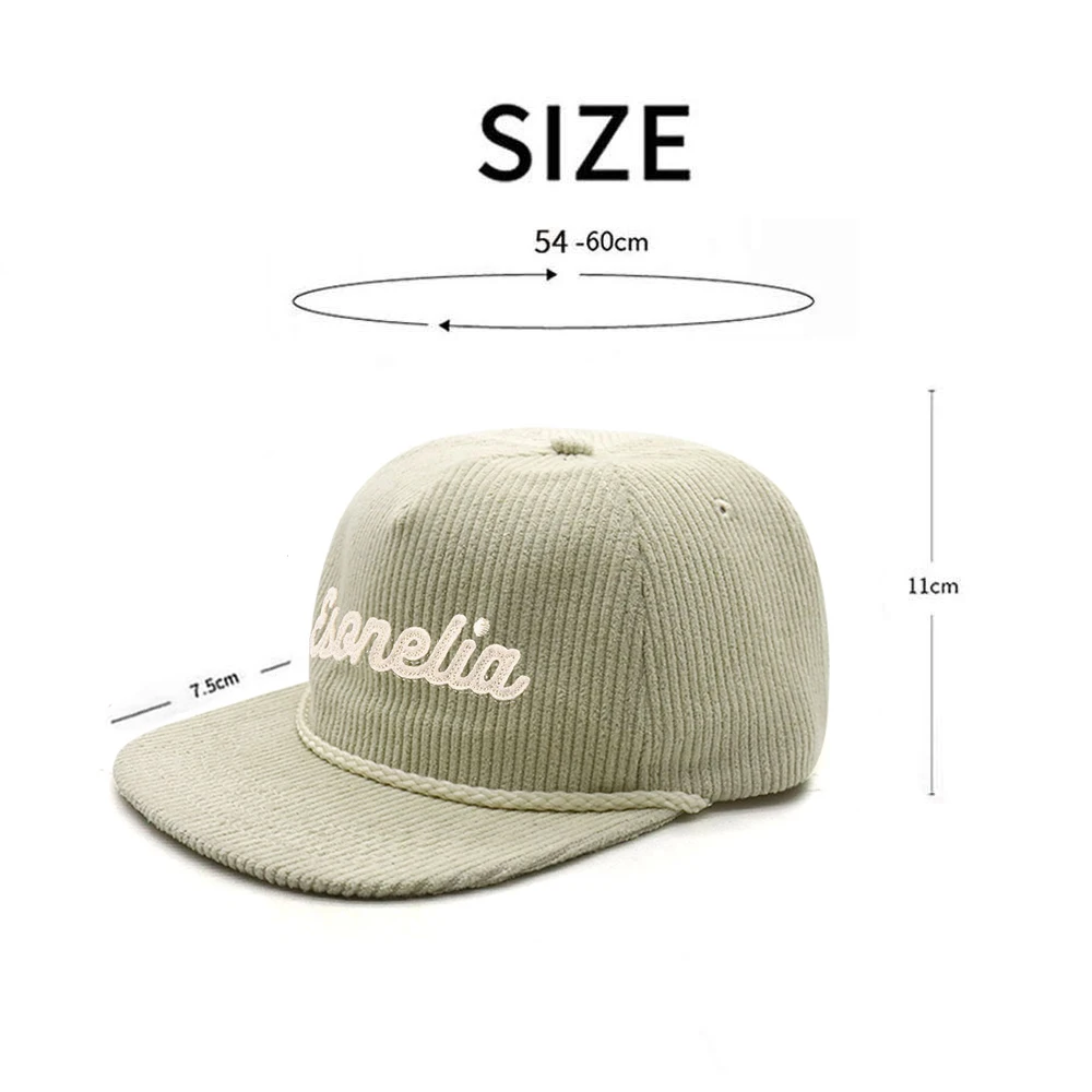 Custom Low Profile Unstructured Flat Bill Gorras 5 Panel Rope Corduroy Snapback Caps
