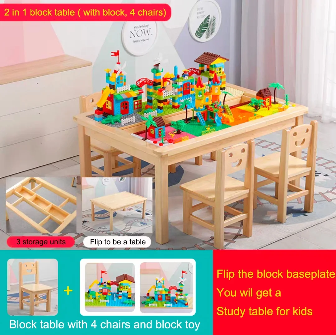 Moetry High Quality Wooden Kids Activity Table Building Block Play Desk
