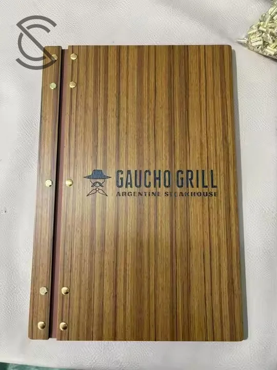 Wholesale Eco-friendly IP67 Waterproof Premium Custom Engraved Logo A4/A5 Wood Grain Menu Screw Post Binding for Cafe