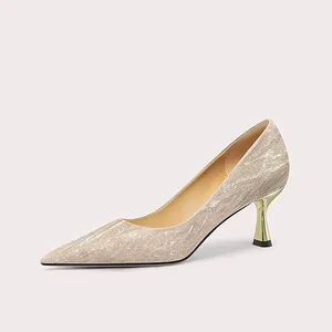 Lady's Premium High Heels Winter Fashion Glitter Shoes with Thin Heels Luxury Bridal Wedding Slip-On Closed Toe Style