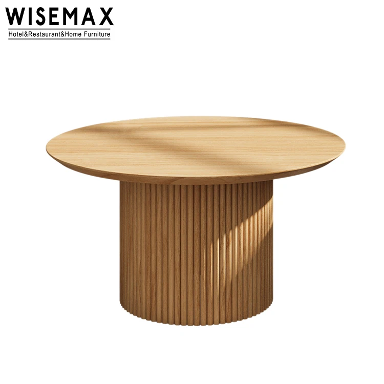 WISEMAX FURNITURE Japanese Living Room Furniture Round Solid Wood Tea Table Natural Color Ash Wood Coffee Table with Column Base