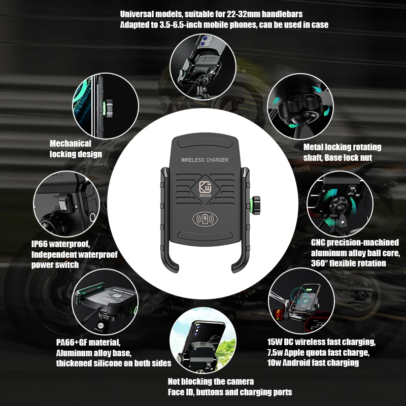 Supporto Telefono Per Moto Con Ricarica Wireless Rapida 15W - Universale - 2024