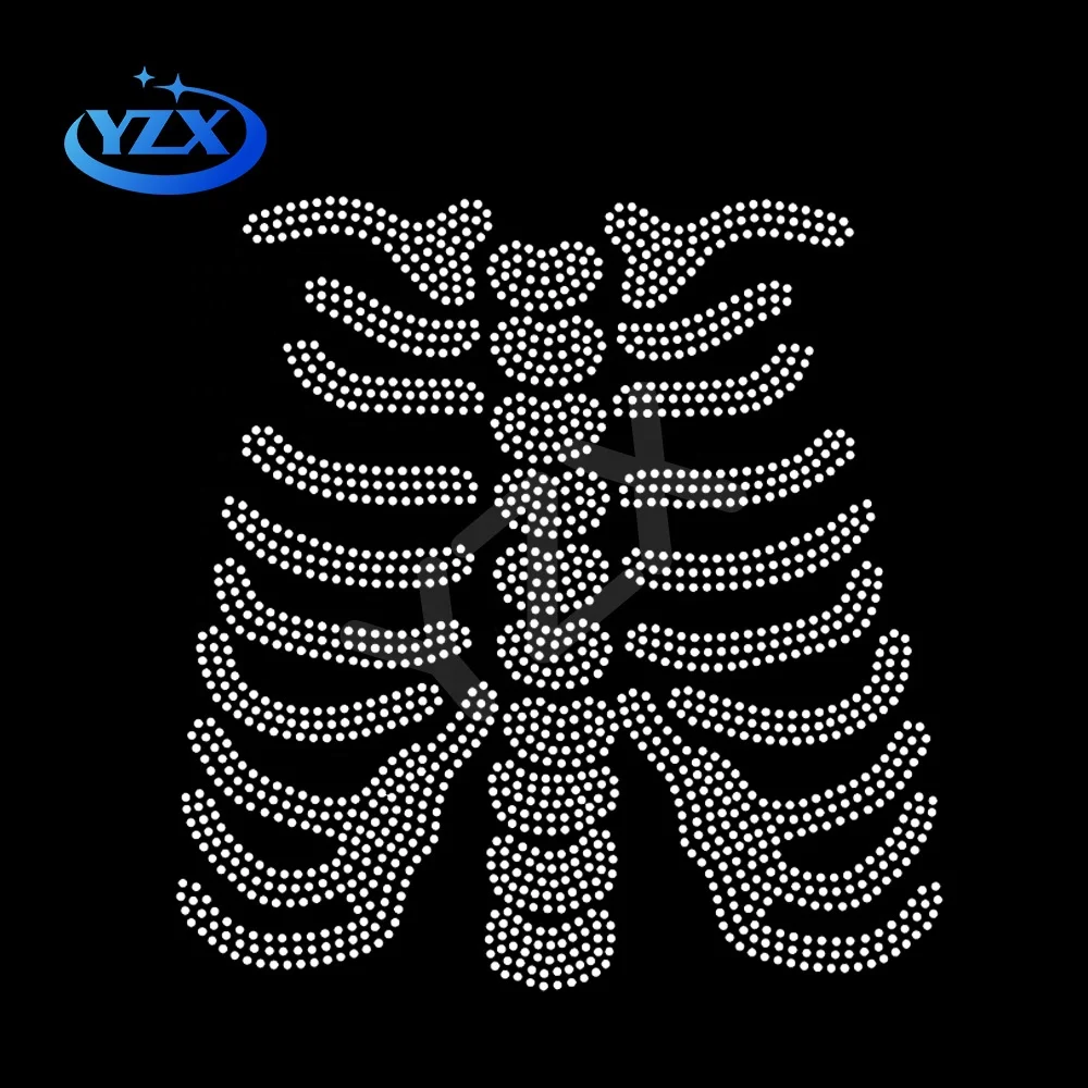 Hot-Fix Stretch and Glow in the Dark Design Skeleton Skull Iron-On Motif Rhinestone Transfer