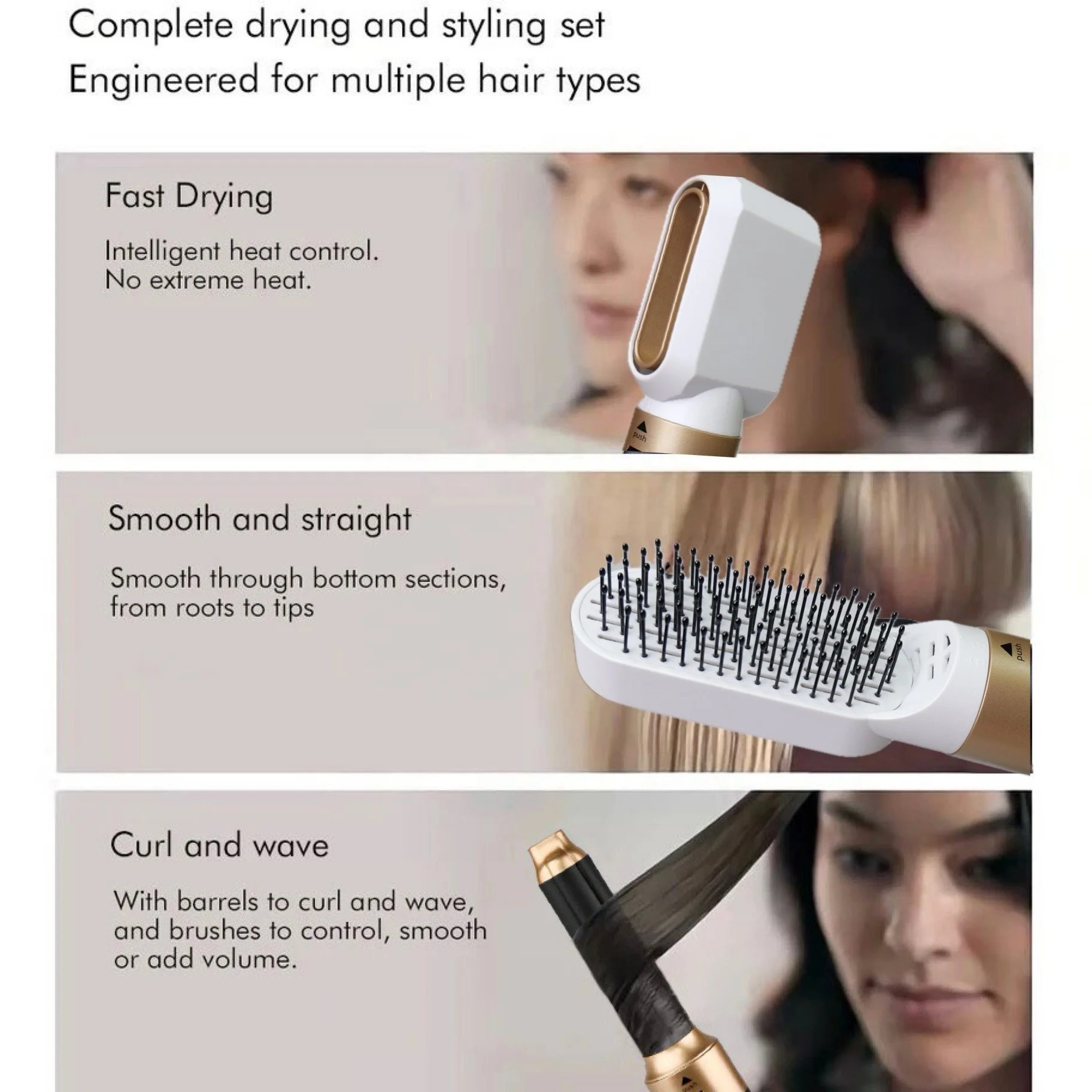 Professional Hair Dryer 6 in 1 Multi Styler Hot Air Brush Hair Dryer Curler Straightener 1000W Brushed Motor Portable  Hair Tool