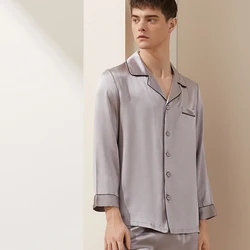 2 pieces suit luxury silk sleepwear 100% mulberry pure silk pajamas set men NO 3