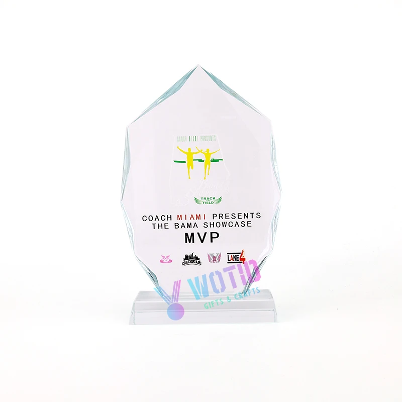 WTD Atacado Troféus de Vidro Óptico Medalhas Base de Madeira Estoque com Cristal Transparente para Lembranças e Presentes Personalizados