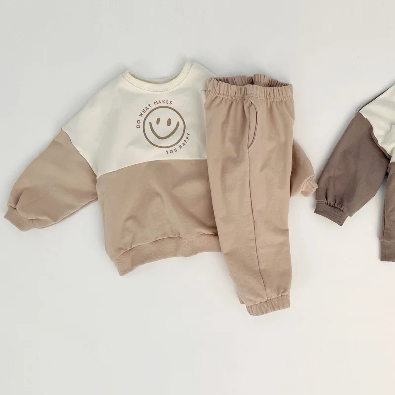Color Block Autumn Sweatsuits Neutral Baby Toddler Children Oversized Sweatshirts Tracksuits Set