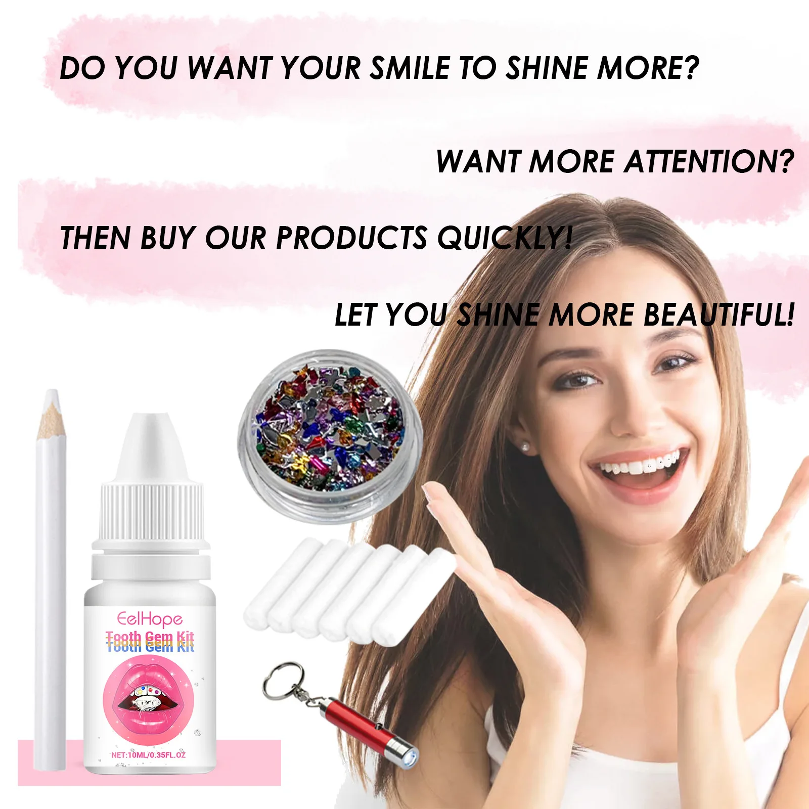 Kit De Gemas Para Dientes Con Pegamento De Luz - DIY, Para Decoración Y Joyería Dental