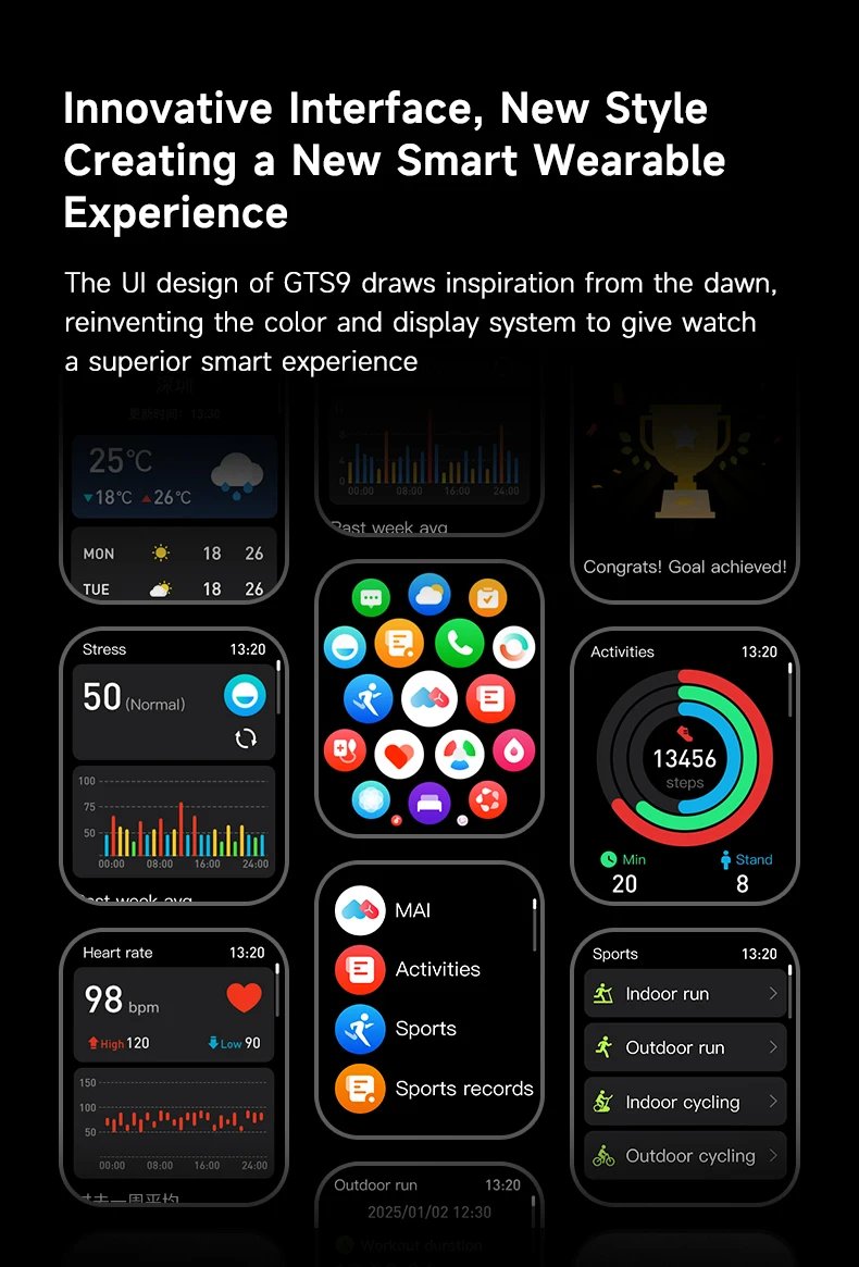 DF GTS9 MAI Health Vitality Score AMOLED Display Magnetic Heart Rate Blood Oxygen Sleep Monitoring HRV Stress Mood Tracking