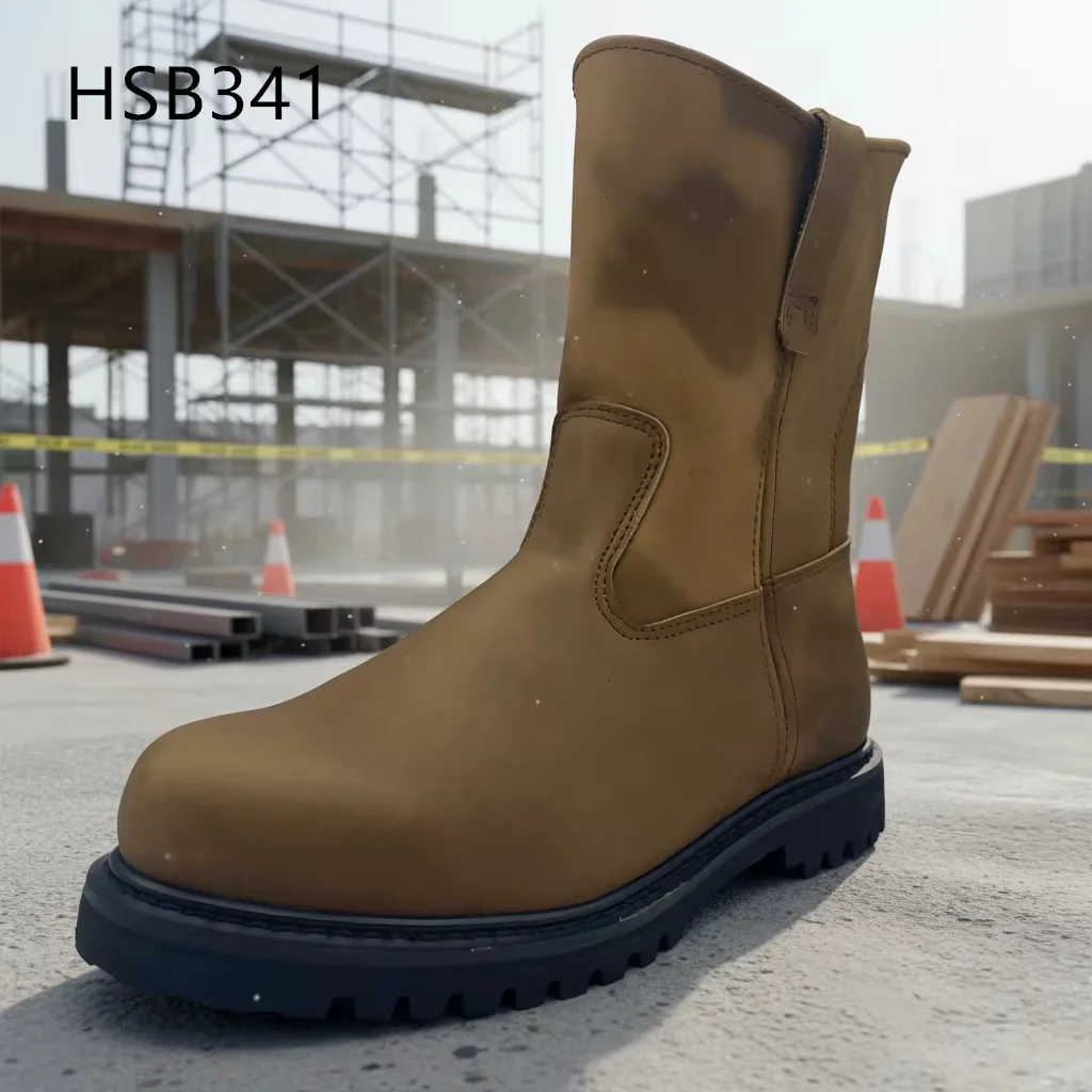 HY,Sili o le Siosiomaga Aneti-faʻaleagaina Goodyear Rubber Sole ma Stitching Gravel Factory Brown Work Boots with Steel Toe HSB341