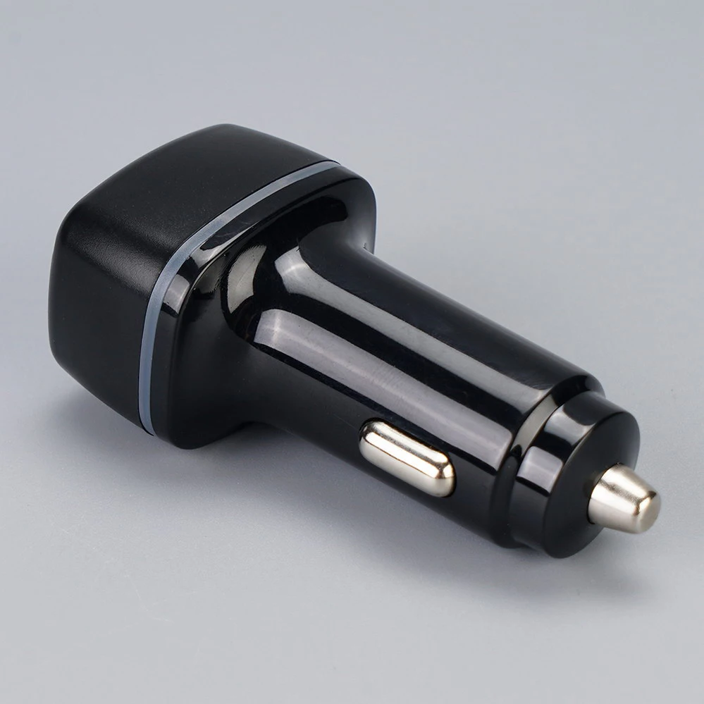  1 USB-A + 1 USB Type-C Black With Indicating Light Square Car charger DC12V-24V 3071