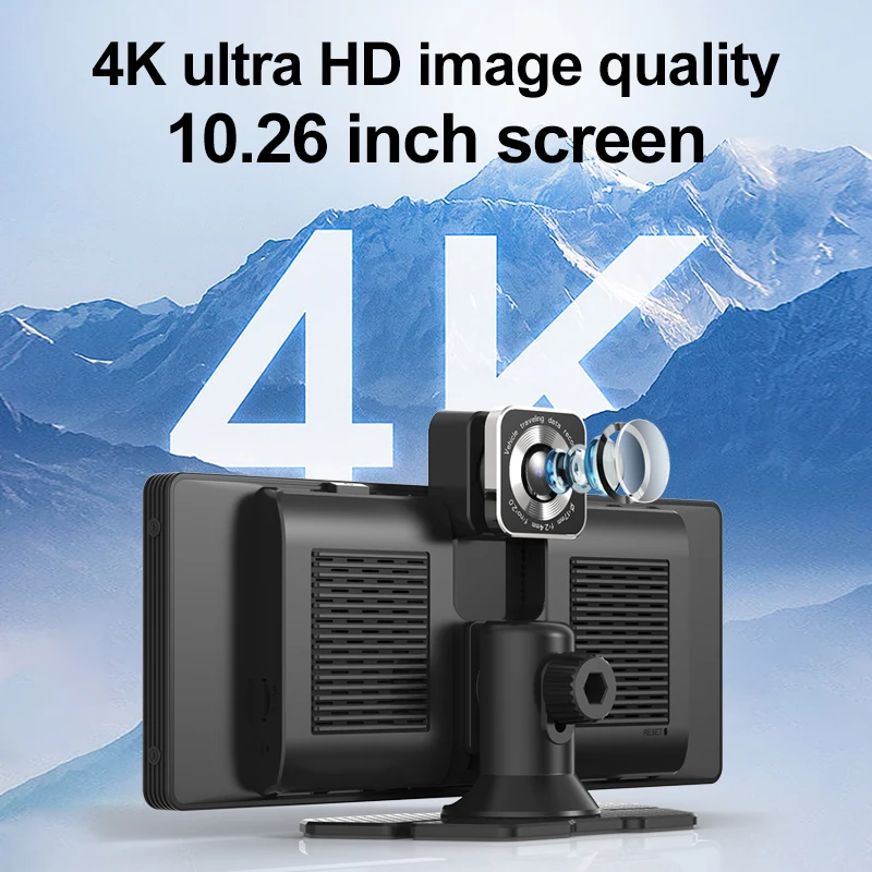 New Arrival 10.26" Dash Cam Front and Rear 4k Dual Lens CarPlay HD Car DVR GPS Black Box for Automobile Recording