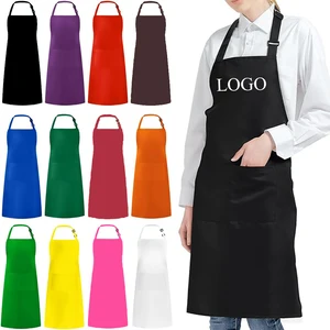 Custom Logo Unisex Bib Aprons with 2 Pockets for Cooking Kitchen Advertising Adjustable Waterproof Extra Large Long Ties Apron