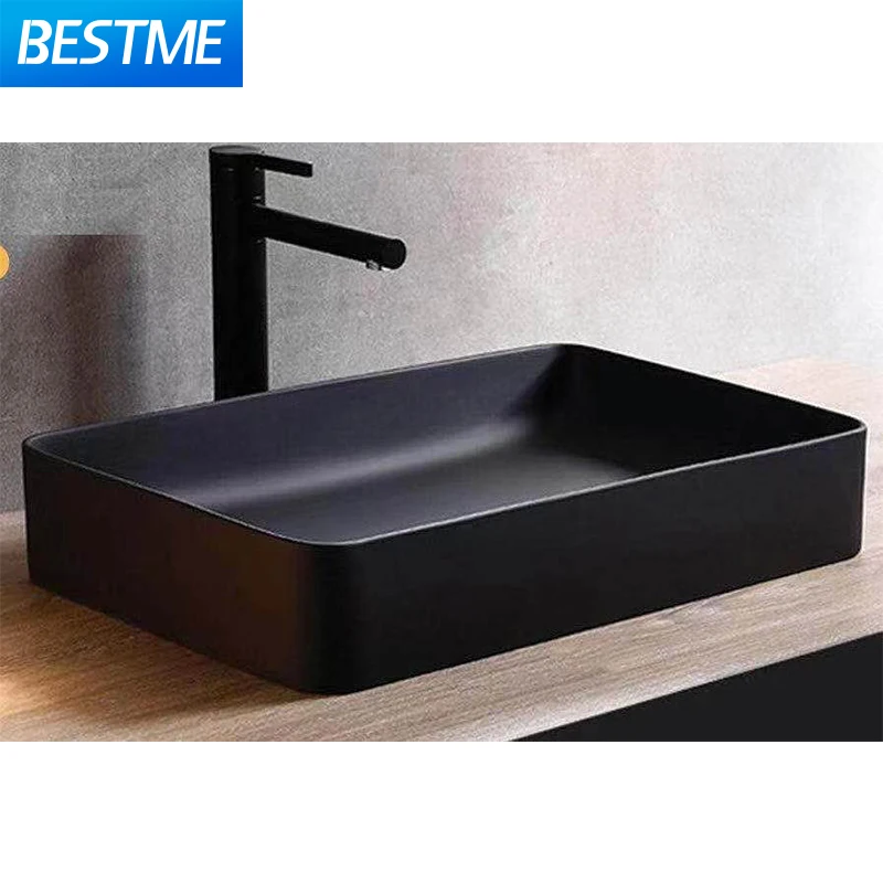 Chinese Foshan Best Design Square shape matte black counter top hand wash basin ceramic art bathroom Hotel Above counter basin