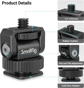 SmallRig 1/4" Mini Ball Head Cold Shoe Mount Adapter with 1/4"-20 Thread for Camera Phone Cage LED Video Light-3577 detail image