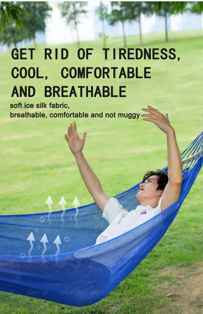 Portable Double Camping Hammock With Balance Beams Enlarged Lightweight Mesh Fabric Hammock For Outdoor Picnic Hiking Trip