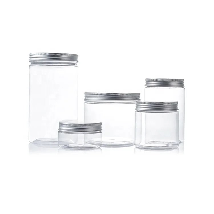 100ml 150ml 200ml 400ml 4oz 8oz Food Grade Cosmetic Packaging Clear PET Wide Mouth Plastic Jar with Aluminum Plastic Lid