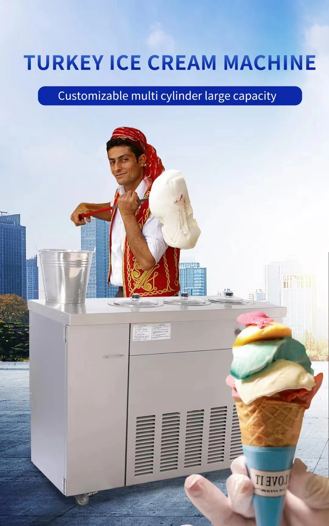 Turkey Ice Cream Machine -18~-22°C Soft Serve Machine for Hotels
