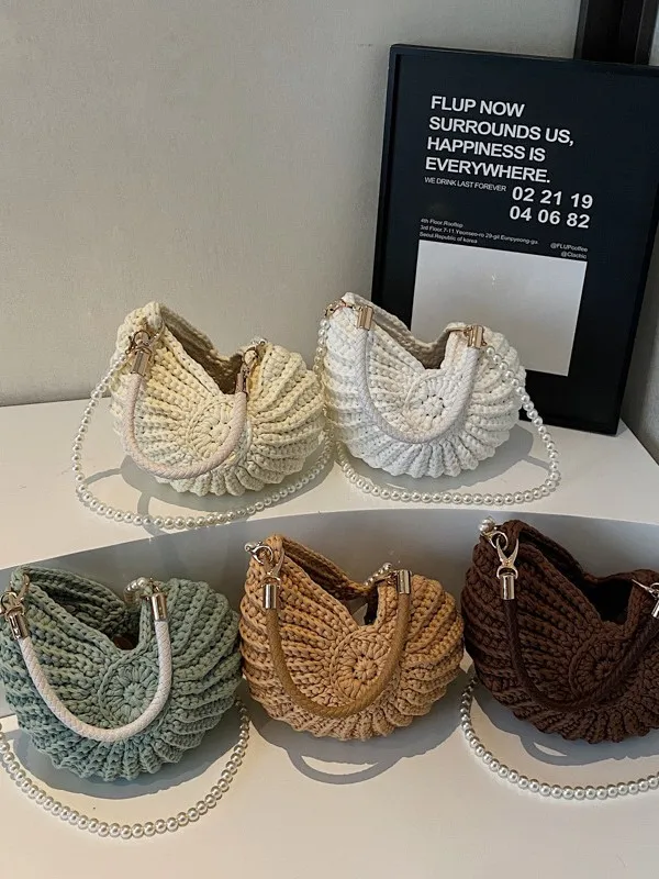Handmade Woven Crochet Bag Geometric Open Beach Conch Shell