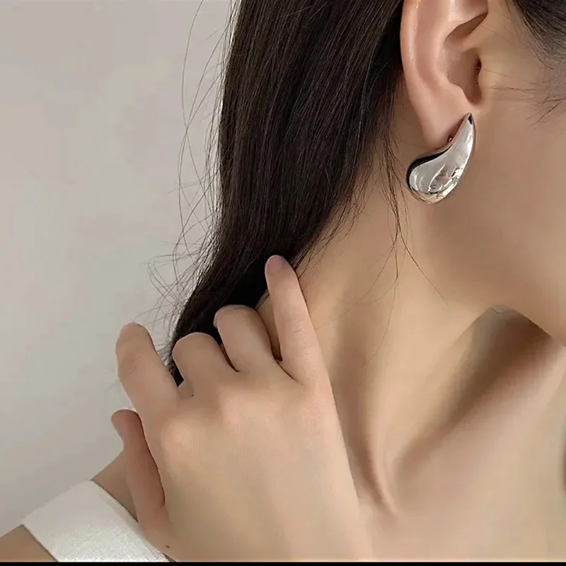 Thick Teardrop Stud Earring Gold Color Chunky Dome Ear Studs for Women Girls Trendy Stainless Steel Jewelry Wedding Gift