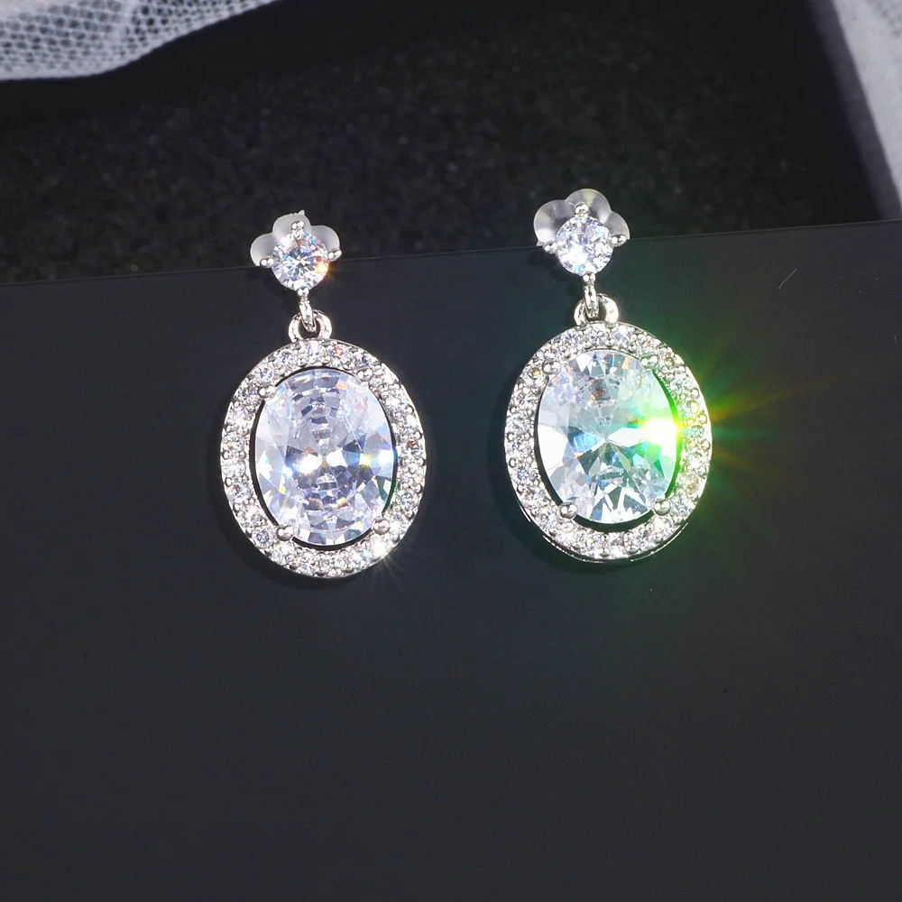 Fashion Lady Crystal Drop Earrings Oval Drop Earrings necklace