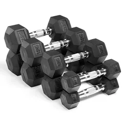 High Quality Exercise Equipment Rubber Coated Dumbbells Free Weights Gym Hexagonal Dumbbells Hex Rubber