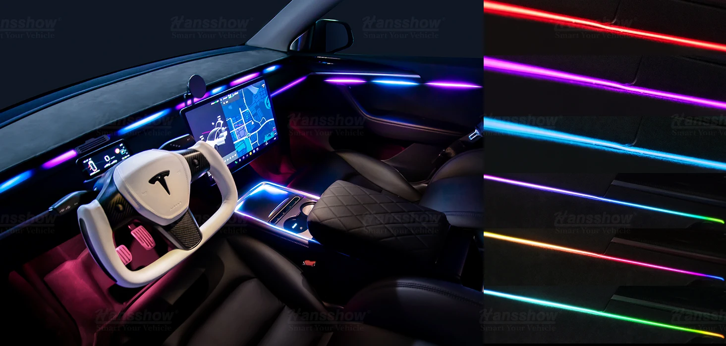 Hansshow Model 3/y Ultra Rgb 64color Ambient Light For Tesla Interior Ambient Lighting Kit 2021