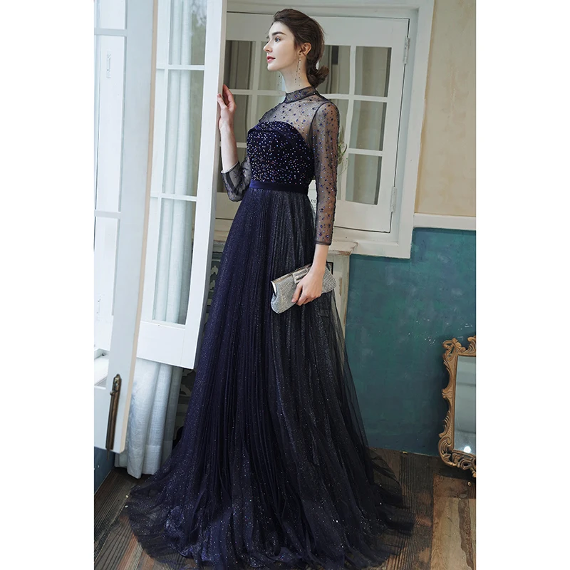ladies blue evening dresses Charming Royal Blue Long Prom Dresses With Beaded,Black Girls Prom Gow –  Simplepromdress main image 0
